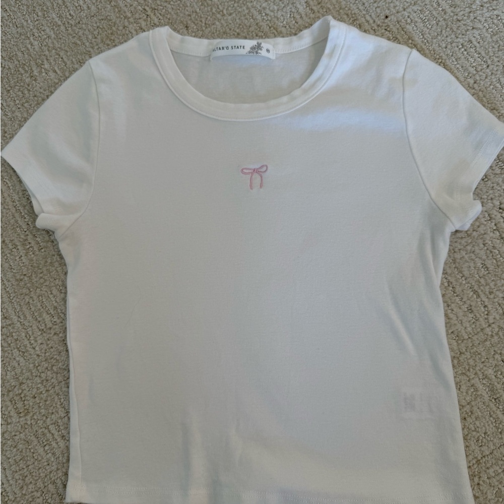 Altar'd State White Tee with Pink Accent